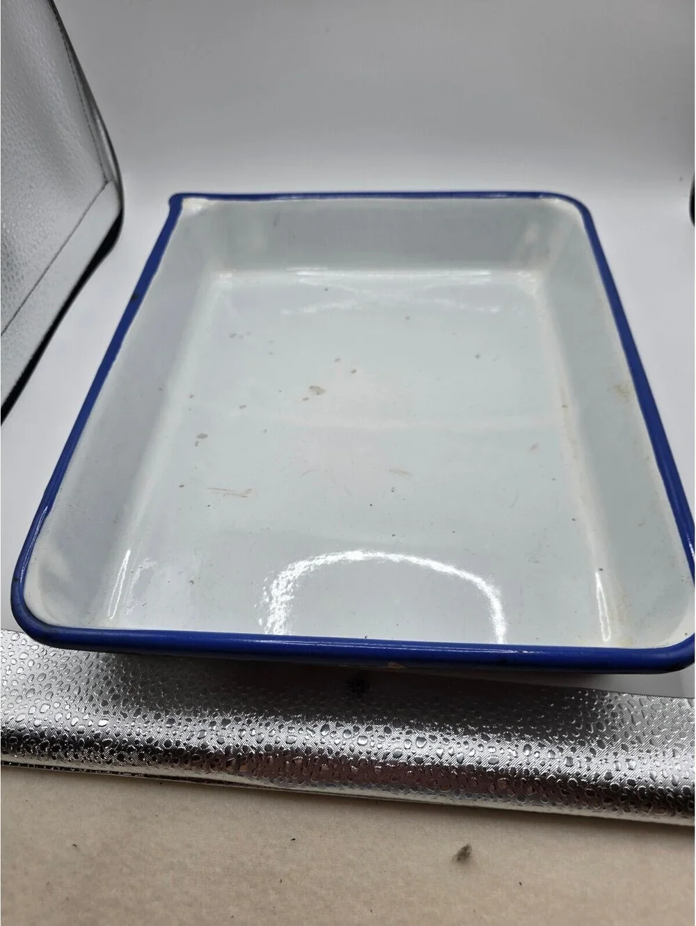 Vintage CESCO Enamel Photographic Developing Tray Blue Rim 1930s 1940s Darkroom